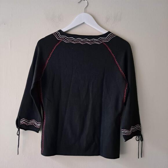Bill Blass Womens Black Multicolored Embroidered Top w Keyhole Neckline - Size S - Picture 8 of 12